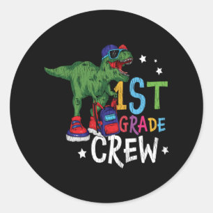 1st Grade Crew Dinosaur Back to School Kids Gift Classic Round Sticker