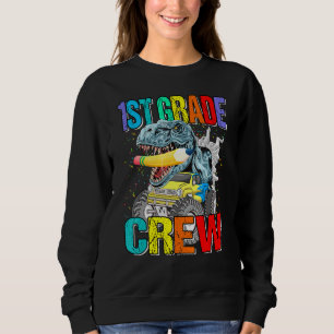 1st Grade Crew Monster Truck Dinosaur Boys Sweatshirt