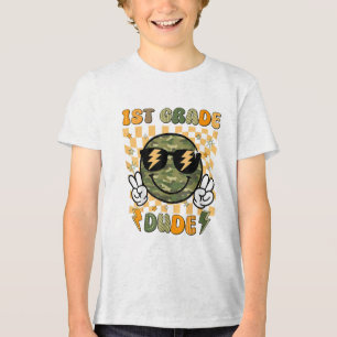 1st Grade Dude Boys Retro Camo Smile Face Tri-Blend Shirt