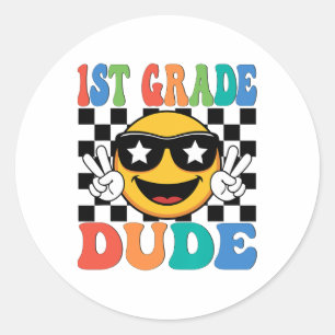 1st Grade Dude First Grade 1st First Day Boy Back Classic Round Sticker