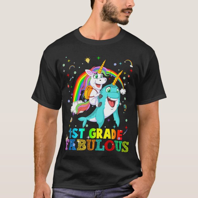 1st grade fabulous unicorn riding narwhal  T-Shirt (Front)