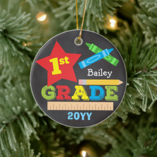 1st Grade First Grade Keepsake Chalkboard Colourfu Ceramic Tree Decoration