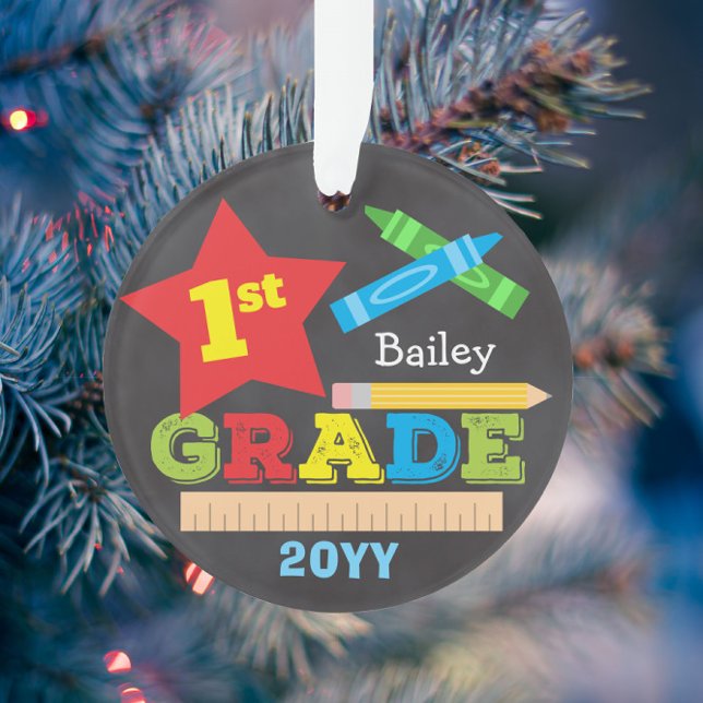 1st Grade First Grade Keepsake Chalkboard Colourfu Ornament (Creator Uploaded)