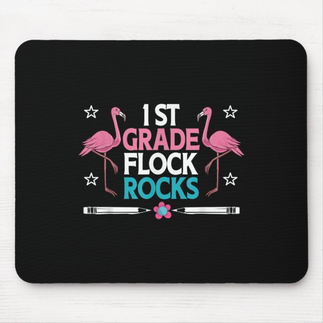 1st Grade Flock Rocks Flamingo Teacher Student Kid Mouse Mat (Front)