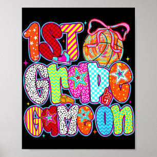 1st Grade Game On Basketball Sports Boys Kids Back Poster