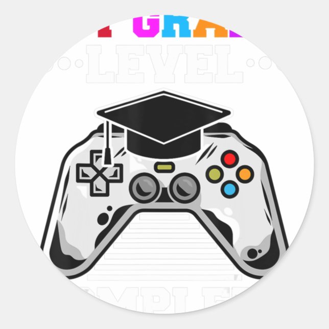 1st Grade Graduation Level Complete Gamer Last Day Classic Round Sticker (Front)
