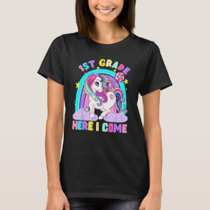 1st Grade Here I Come Unicorn Kid Girls Boys Back  T-Shirt