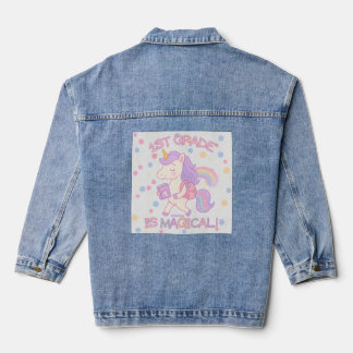1st Grade is Magical Back to School Unicorn Pastel Denim Jacket