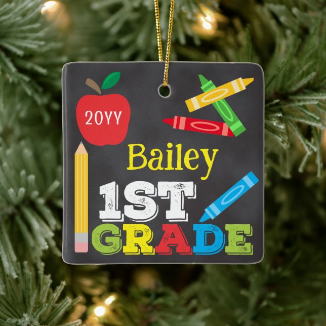 1st Grade Keepsake Chalkboard Colourful Kids Photo Ceramic Ornament (Tree)