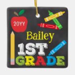 1st Grade Keepsake Chalkboard Colourful Kids Photo Ceramic Ornament<br><div class="desc">1st Grade photo ornament design features an apple, a ruler, crayons and bold, colourful fun typography! Click the customise button for more options for modifying the text! Variations of this design, additional colours, as well as coordinating products are available in our shop, zazzle.com/store/doodlelulu. Contact us if you need this design...</div>