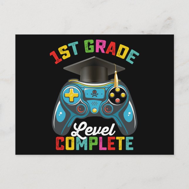 1st Grade Level Complete Graduation Gaming Gamer Postcard (Front)