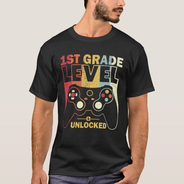 1st Grade Level Unlocked Back To School Video Game T-Shirt (Front)