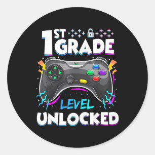 1st Grade Level Unlocked Ck To School First Day Ga Classic Round Sticker