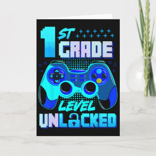 1st Grade Level Unlocked Gamer Boys Kids First Day Card