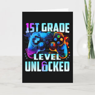 1st Grade Level Unlocked Gamer Boys Kids First Day Card