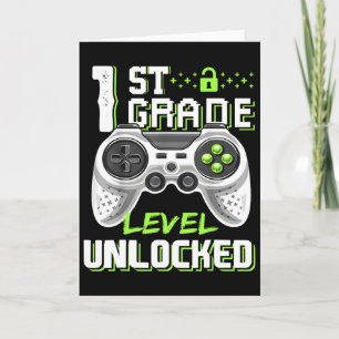 1st Grade Level Unlocked Gamer First Day Of School Card