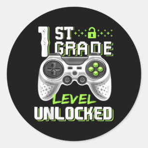 1st Grade Level Unlocked Gamer First Day Of School Classic Round Sticker