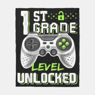 1st Grade Level Unlocked Gamer First Day Of School Fleece Blanket
