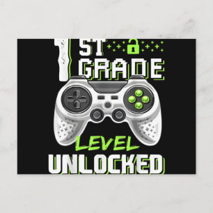 1st Grade Level Unlocked Gamer First Day Of School Holiday Postcard