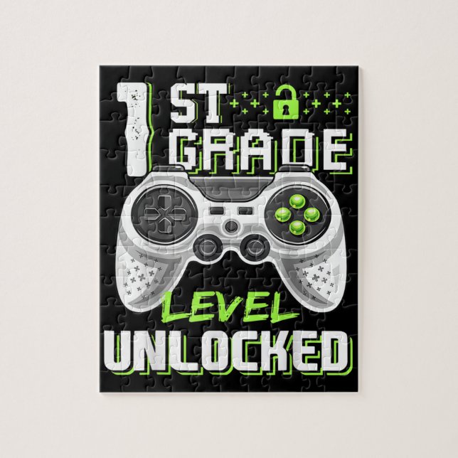 1st Grade Level Unlocked Gamer First Day Of School Jigsaw Puzzle (Vertical)