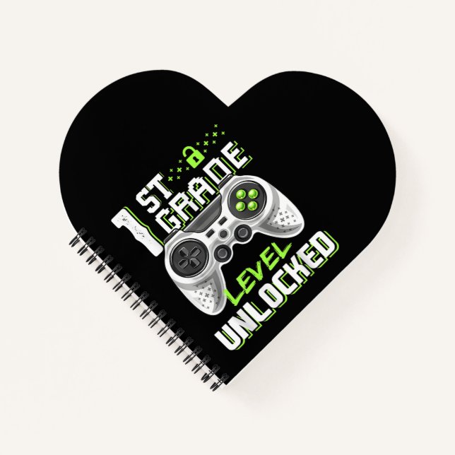 1st Grade Level Unlocked Gamer First Day Of School Notebook (Front)