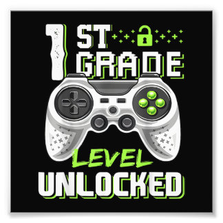 1st Grade Level Unlocked Gamer First Day Of School Photo Print