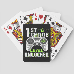1st Grade Level Unlocked Gamer First Day Of School Playing Cards
