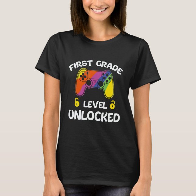 1st Grade Level Unlocked Gamer First Day Of School T-Shirt (Front)