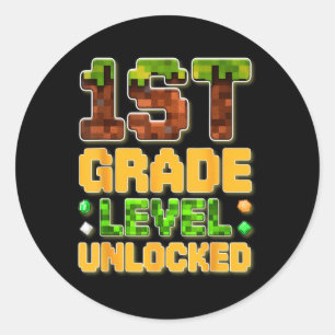 1st Grade Level Unlocked Gamer School Gift For Kid Classic Round Sticker