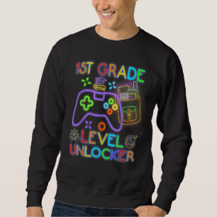 1st Grade Level Unlocked Neon Video Gamer Back to Sweatshirt