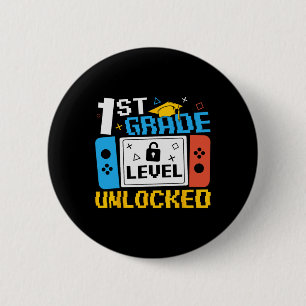 1st Grade Level Unlocked Video Game Back To School 6 Cm Round Badge