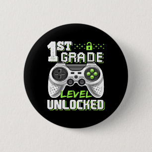 1st Grade Level Unlocked Video Game Back To School 6 Cm Round Badge
