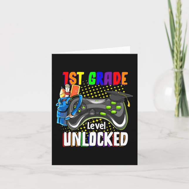 1st Grade Level Unlocked Video Game Back To School Card (Front)