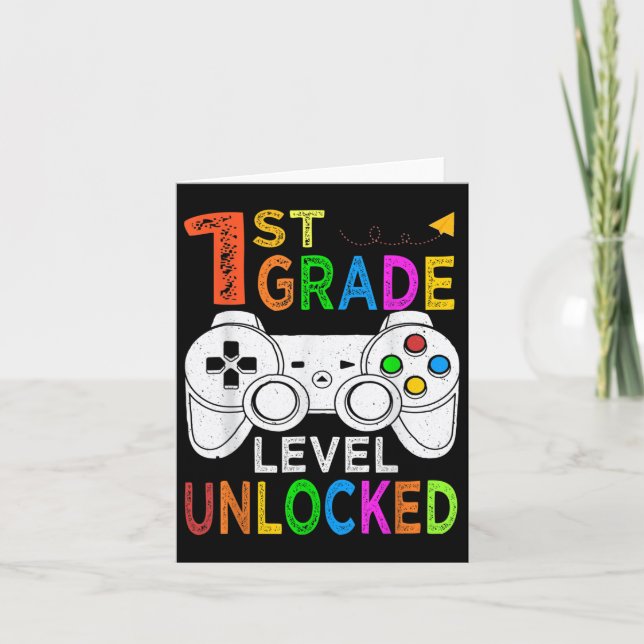 1st Grade Level Unlocked Video Game Back To School Card (Front)