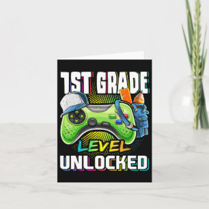 1st Grade Level Unlocked Video Game Back To School Card
