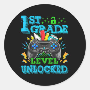 1st Grade Level Unlocked Video Game Back To School Classic Round Sticker