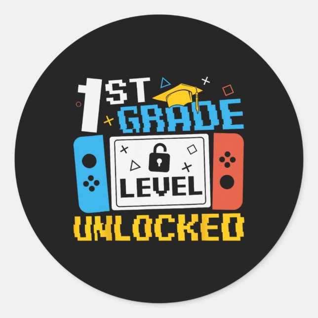 1st Grade Level Unlocked Video Game Back To School Classic Round Sticker (Front)