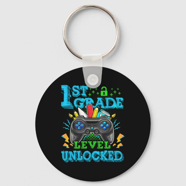 1st Grade Level Unlocked Video Game Back To School Key Ring (Front)