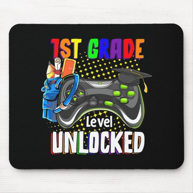 1st Grade Level Unlocked Video Game Back To School Mouse Mat (Front)