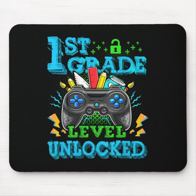 1st Grade Level Unlocked Video Game Back To School Mouse Mat (Front)