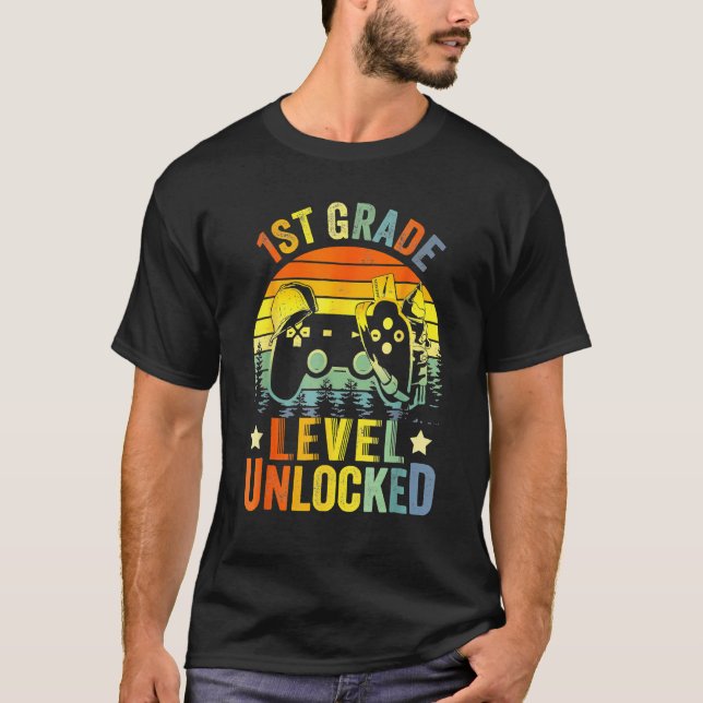 1st Grade Level Unlocked Video Game Back To School T-Shirt (Front)