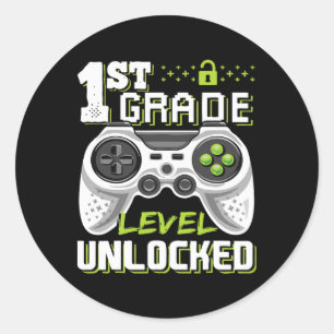 1st Grade Level Unlocked Video Game Byck To School Classic Round Sticker