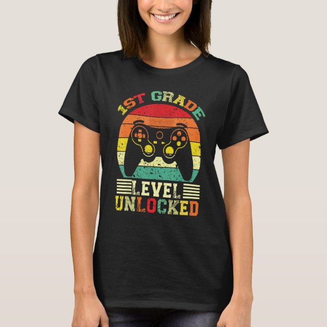 1st Grade Level Unlocked Video Gamer Back to Schoo T-Shirt (Front)