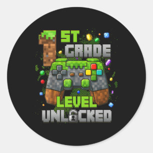 1st Grade Level Unlocked Video Gamer Pixel Ck To S Classic Round Sticker