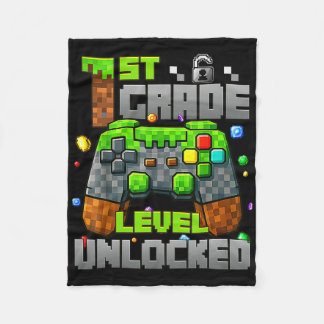 1st Grade Level Unlocked Video Gamer Pixel Ck To S Fleece Blanket