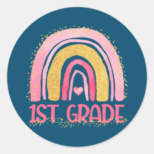 1st Grade Rainbow Watercolor Teacher Kids Back To Classic Round Sticker