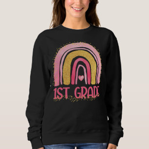 1st Grade Rainbow Watercolor Teacher Kids Back To Sweatshirt