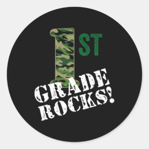 1st Grade Rocks Camo First Grader Back To School C Classic Round Sticker