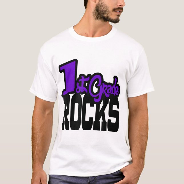 1st Grade ROCKS Purple School Teacher Gift T-Shirt (Front)