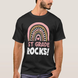 1st Grade Rocks Teacher Girls Boys Rainbow Leopard T-Shirt